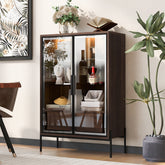 51.2'' Freestanding Display Cabinet, Pantry with 2 Storage Drawers and Glass Doors, Curio Cabinet with 4-Tier Adjustable Shelves and LED light, for Living Room, Kitchen, Office - Walnut