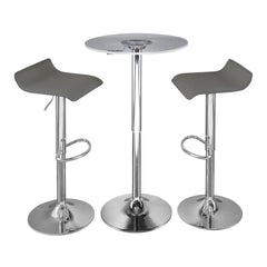 Spyra-Ale Contemporary Adjustable Bar Set in Chrome Metal, Clear Acrylic with Light Up Tabletop, and Grey PVC by LumiSource - 3 Piece