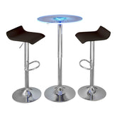 Spyra-Ale Contemporary Adjustable Bar Set in Chrome Metal, Clear Acrylic with Light Up Tabletop, and Brown PVC by LumiSource - 3 Piece