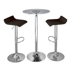 Spyra-Ale Contemporary Adjustable Bar Set in Chrome Metal, Clear Acrylic with Light Up Tabletop, and Brown PVC by LumiSource - 3 Piece