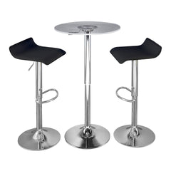 Spyra-Ale Contemporary Adjustable Bar Set in Chrome Metal, Clear Acrylic with Light Up Tabletop, and Black PVC by LumiSource - 3 Piece