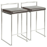 Fuji Contemporary Stackable Counter Stool in Brown Faux Leather by LumiSource - Set of 2