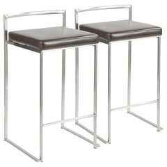 Fuji Contemporary Stackable Counter Stool in Brown Faux Leather by LumiSource - Set of 2