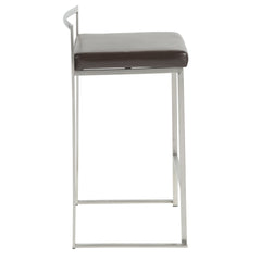 Fuji Contemporary Stackable Counter Stool in Brown Faux Leather by LumiSource - Set of 2