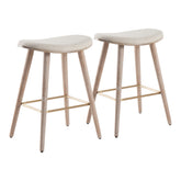 Saddle 26" Contemporary Counter Stool in White Washed Wood and Cream Fabric with Gold Metal by LumiSource - Set of 2
