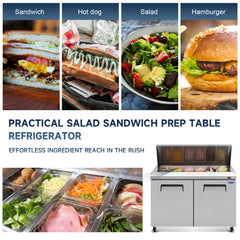 Orikool 48 IN Commercial Refrigerators Sandwich&Salad Prep Table with a Butcher Block Cutting Board, Protection Lid, Cold Storage, ETL Certified