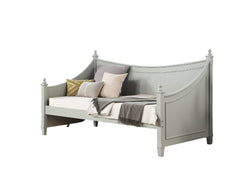 Light Gray Finish Transitional Style Molding Design Twin Daybed Mattress Ready Poster Design With Finials Solid Wood Structure