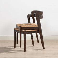 Capri Woven Seat Oak Wood Dining Chair Dark Brown Red Oak