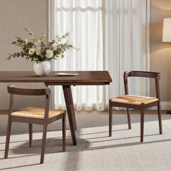 Capri Woven Seat Oak Wood Dining Chair Dark Brown Red Oak
