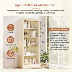 83.4" Tall Wood Bookcase with light strip,5-Tier Decor Bookshelves with Adjustable Shelves,Storage Organizer for CDs/Books,Free Standing Storage Shelves for Living Room,Home Office,Beige and Yellow