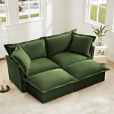 Slipcovered Sofa 2 Seater Sofa With 2 Ottomans, 2 Seater Sleeper Sofa Bed Home Theater Oversized Sofa For Living Room, Chenille, Green