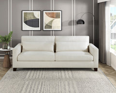 Ivory Fabric Upholstered Sofa with Pillows Cushion Seat and Back Modern Living Room Furniture 1pc Solid Wood Legs