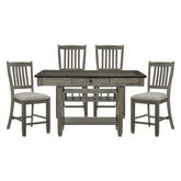 Antique Gray Dining Furniture Counter Height Table w Drawers Wine Rack Shelf and 4x Counter Height Chairs 5pc Dining Set Classic Style