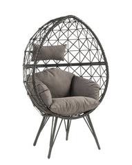 Aeven Light Gray Fabric & Black Wicker Patio Lounge Chair