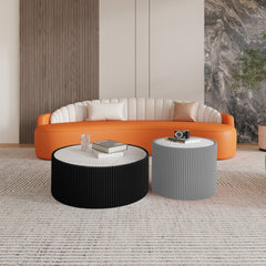 Light Sintered stone Top Cylinder Shape Leather Coffee modern Sofa Table for Living Room furniture (Each tabletop has a unique gold pattern)
