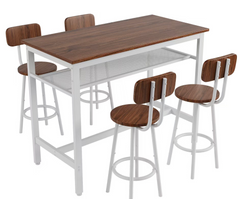 5 Piece Bar Table Set, Kitchen Bar Table and Chairs Set of 4, Modern Metal Counter Height Table with Stools for Dining Room, Living Room Breakfast Table
