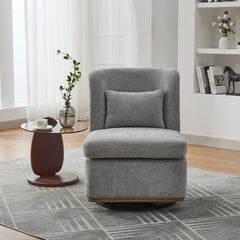 25.2 "Wide Modern Chenille Cushioned Armless Metal Base 360° Swivel Chair with Pillow, Suitable for Living Room, Family Room, Bedroom, Lounge Area, Office. Grey
