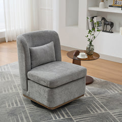 25.2 "Wide Modern Chenille Cushioned Armless Metal Base 360° Swivel Chair with Pillow, Suitable for Living Room, Family Room, Bedroom, Lounge Area, Office. Grey
