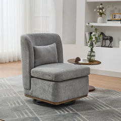 25.2 "Wide Modern Chenille Cushioned Armless Metal Base 360° Swivel Chair with Pillow, Suitable for Living Room, Family Room, Bedroom, Lounge Area, Office. Grey