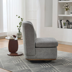 25.2 "Wide Modern Chenille Cushioned Armless Metal Base 360° Swivel Chair with Pillow, Suitable for Living Room, Family Room, Bedroom, Lounge Area, Office. Grey