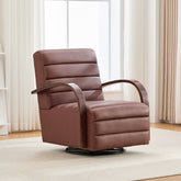 30.7"W Modern Upholstered 360° Swivel Accent Chair with Solid Wood Armrests and Comfy Channel Tufted Lounge Reading Chair, Single Sofa Armchair for Hotel Bedroom Living Room Office and Bedroom. Brown