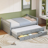 Full size Daybed with Twin size Trundle and Drawers, Full Size, Gray
