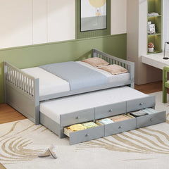 Full size Daybed with Twin size Trundle and Drawers, Full Size, Gray