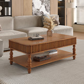 47.24" Vintage Brown Lift Top Coffee Table, Tool-Free Assembly Solid Wood with Fluted Details & Solid Roman Legs, Classic Lift-Top Desk for Living Room
