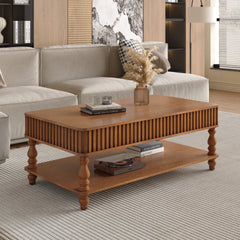 47.24" Vintage Brown Lift Top Coffee Table, Tool-Free Assembly Solid Wood with Fluted Details & Solid Roman Legs, Classic Lift-Top Desk for Living Room