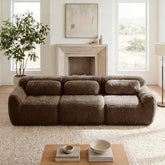 114''Soft And Fluffy Plush Fabric,Modular Sectional Sofa Couches,Ergonomic Design With Ottoman And Throw Pillows,Full-compression Vacuum Packaging Buckle Connection For Study,Home Theater, Chocolate