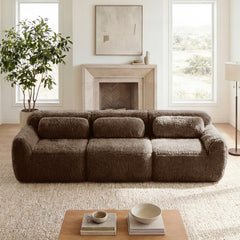 114''Soft And Fluffy Plush Fabric,Modular Sectional Sofa Couches,Ergonomic Design With Ottoman And Throw Pillows,Full-compression Vacuum Packaging Buckle Connection For Study,Home Theater, Chocolate