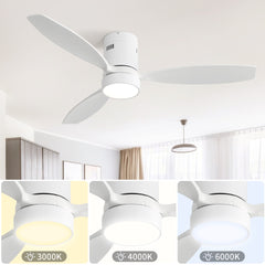 52 Inch Flush Mount Solid Wood Ceiling Fan With 6 Speed Remote Control Reversible DC Motor For Home