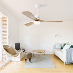 52 Inch Indoor Ceiling Fan With Dimmable Led Light 3 Solid Wood Blades Remote Control Reversible DC Motor For Living Room