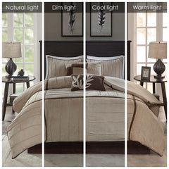7 Piece Faux Suede Comforter Set Beige Cal King