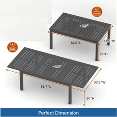 63"-92" Extendable Aluminum Outdoor Dining Table, All-Weather Gray Patio Table