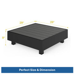 29" Square Black Metal Outdoor Coffee Table, All-Weather Slatted Patio Table