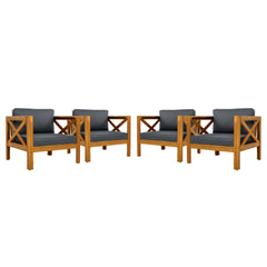 Outdoor Acacia Wood Club Wooden Armchair with Cushions (Set of 2), Conversation Set,Teak Finish,Dark Grey cushion