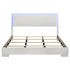 Strick & Bolton White High Gloss Panel Eastern King Bed with LED Lights