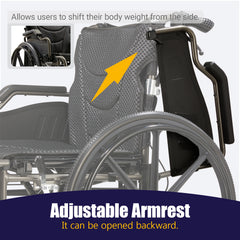 Folding Manual Transport Wheelchair, 18" Seat With Front and Rear Locking Hand Brakes, 24" Quick Release Rear Wheels,Nanometer Grey