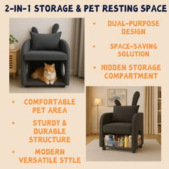 Dark Gray Bunny-Ear Pet-Friendly Armchair with Scratch-Resistant Fabric, Triple-Entry Pet Hideaway Openings, Dual-Use Sofa Chair, 27.4 x 25.2 x 37.4 inch
