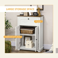 HOMCOM Farmhouse Barn Door Accent Cabinet, Kitchen Sideboard Storage Cabinet with Double Doors, Drawer, and Adjustable Shelf for Bedroom, Living Room, White
