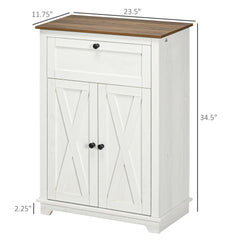HOMCOM Farmhouse Barn Door Accent Cabinet, Kitchen Sideboard Storage Cabinet with Double Doors, Drawer, and Adjustable Shelf for Bedroom, Living Room, White