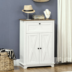 HOMCOM Farmhouse Barn Door Accent Cabinet, Kitchen Sideboard Storage Cabinet with Double Doors, Drawer, and Adjustable Shelf for Bedroom, Living Room, White