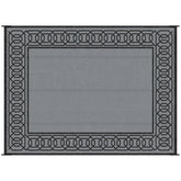 Outsunny Reversible Outdoor Rug, 9' x 12' Waterproof Plastic Straw Floor Mat, Portable RV Camping Carpet, Large Floor Mat for Backyard, Deck, Picnic, Beach, Black & Gray Border