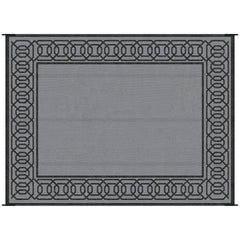 Outsunny Reversible Outdoor Rug, 9' x 12' Waterproof Plastic Straw Floor Mat, Portable RV Camping Carpet, Large Floor Mat for Backyard, Deck, Picnic, Beach, Black & Gray Border