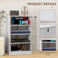 HOMCOM Media Cabinet, 4-Tier Stereo Cabinet, Modern Audio Video Media Stand with Adjustable Shelves, Tempered Glass Doors, and Cable Management, Distressed White