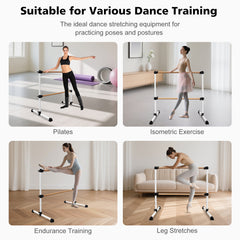 4FT White Solid Wood Ballet Barre With Adjustable Range Of 6.7-46 Inches For Dance Practice