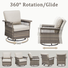 2 Piece Swivel Rocker Patio Chairs Set with 5-Inch Armrest and Thick Cushion, Gray/Beige