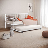 1pc Twin Size Metal Daybed With Trundle Contemporary Style Full Metal Structure Mattress Ready White Finish