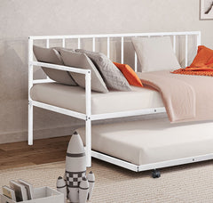 1pc Twin Size Metal Daybed With Trundle Contemporary Style Full Metal Structure Mattress Ready White Finish